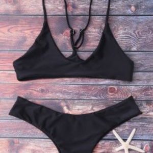ZAFUL Spaghetti Strap Thong Bikini Black M